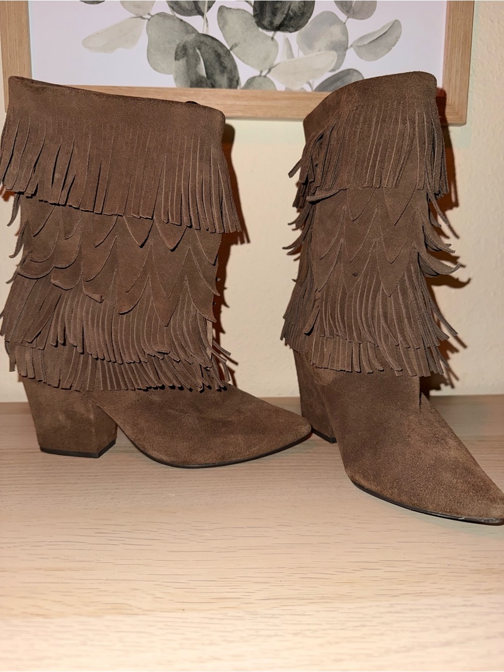 Mojo Moxy Brown Suede Fringe Ankle Boots Women’s 8.5 Western Boho Festival